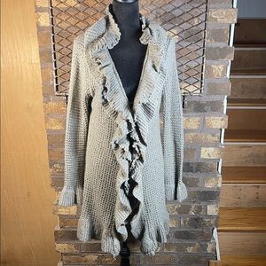 Sioni Gray Ruffled Women's Cardigan Sweater Black White Specks